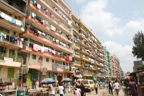 A line of highrise rental houses in Nairobi