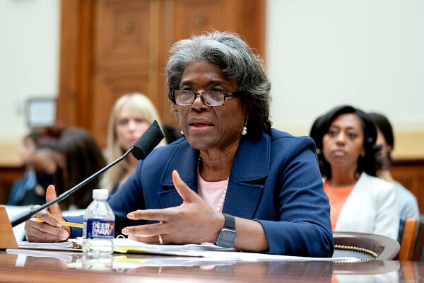 Linda Thomas-Greenfield, the American ambassador to the United Nations, at a House Foreign Affairs Committee hearing last month in Washington.