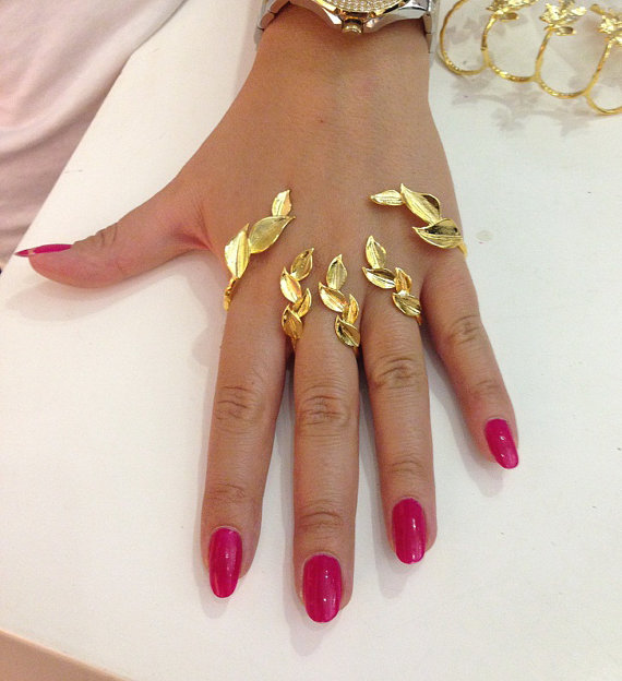 Four fingers olive leaves ring Cuff ring Statement ring | Silver ...