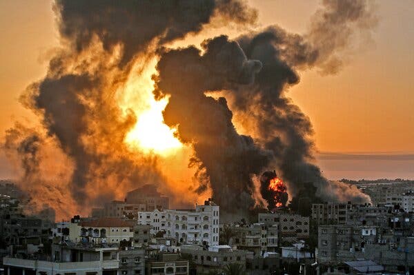 An Israeli airstrike in the southern Gaza Strip early Wednesday.