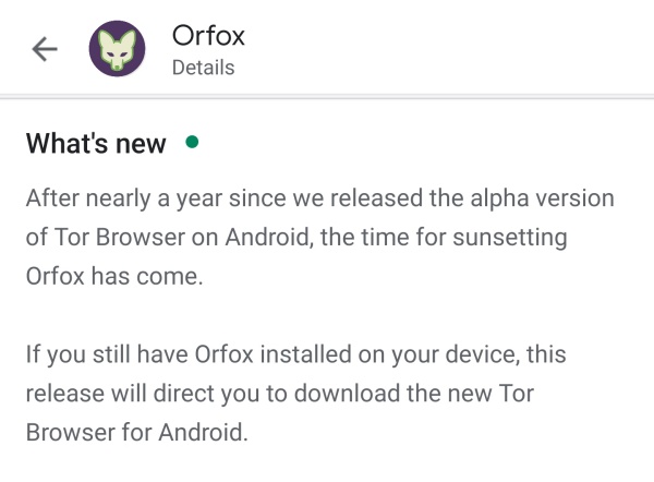 Latest Orfox update directs users to install new Tor Browser app