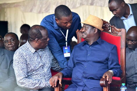 Undated Image of ODM leader Raila Odinga (right), Governor Wycliffe Oparanya and secretary-general Edwin Sifuna