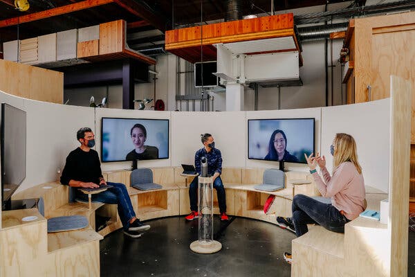 Google’s new meeting rooms are designed to put virtual attendees on the same footing as in-person attendees.