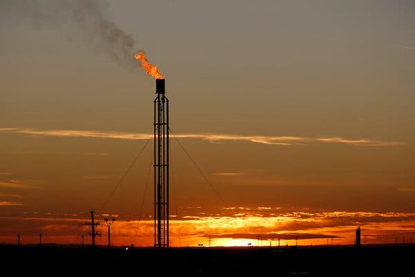 A flare burned excess natural gas in the Permian Basin in Loving County, Texas, in 2019.