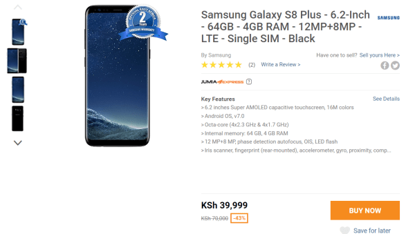 At Sh 40K, the Galaxy S8+ is a great deal