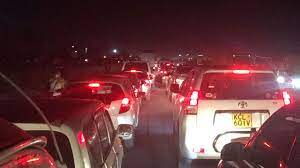 Cars stuck in a nigh traffic July 2013