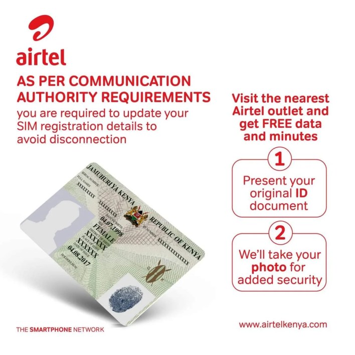 Airtel Kenya is collecting facial recognition data in a new re-registration drive they say is part of meeting CA Kenya's guidelines. 