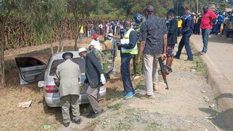 Police combing through the crime scene in Meru on Tuesday, August 31, 2021