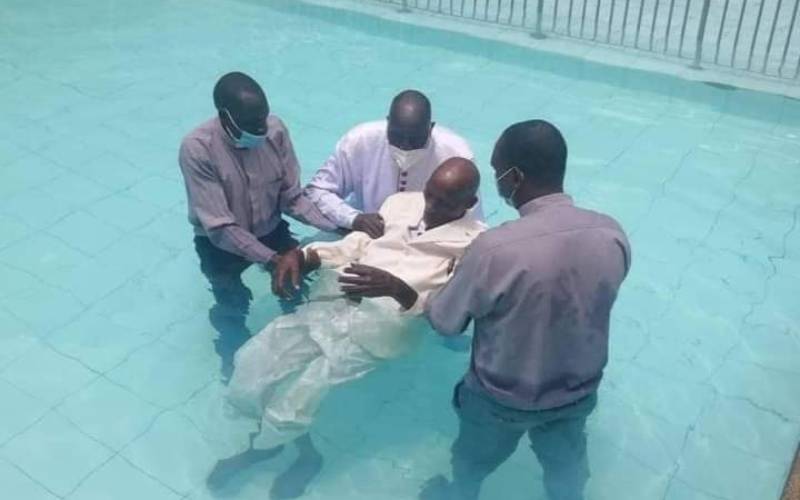 Mzee Kibor sees the light, baptised at a local hotel in Eldoret
