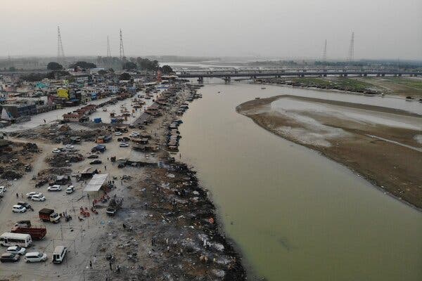 A cremation ground for Covid-19 victims along the banks of the Ganges River, in Garhmukteshwar, India, this month.