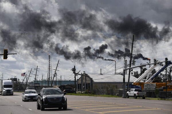 A Shell petrochemical plant in Norco, La., on Monday, a day after Hurricane Ida swept through. 