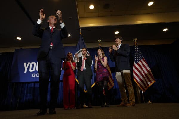 Glenn Youngkin greeted supporters at a hotel in Chantilly, Va., on Tuesday. He will be the state’s first Republican governor in more than a decade.