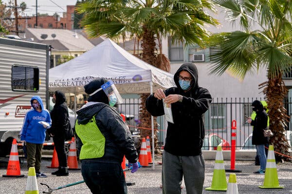 A coronavirus testing site in Los Angeles in January. A study reinforced findings that the scope of contagion in America was much broader than data suggested early in the pandemic.