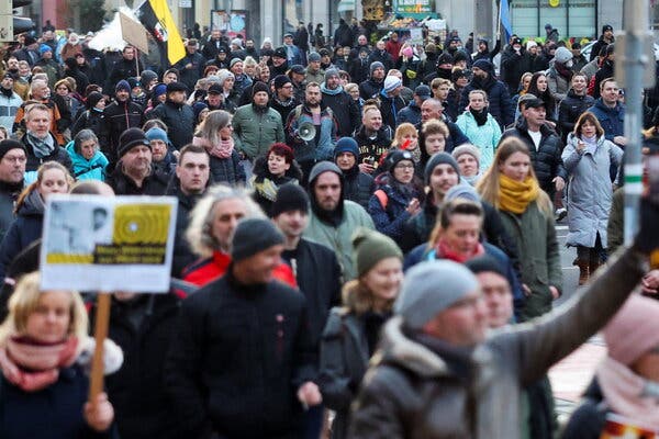 Demonstrators in Magdeburg, Germany, on Sunday during a rally against government measures to curb the spread of the coronavirus.