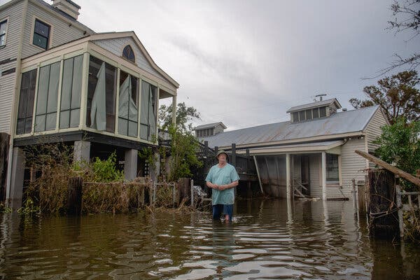 A resident on his property in Lafitte, La., after the storm.