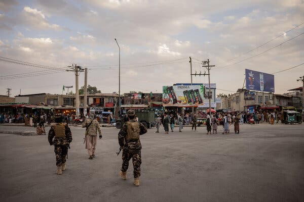 Taliban forces on a Kabul street on Monday.