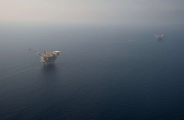 The Tamar Platform, left, is about 12 miles away from the Gaza Strip.