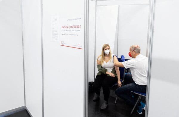 A woman receiving a Covid vaccine shot in Salzburg, Austria, last month.