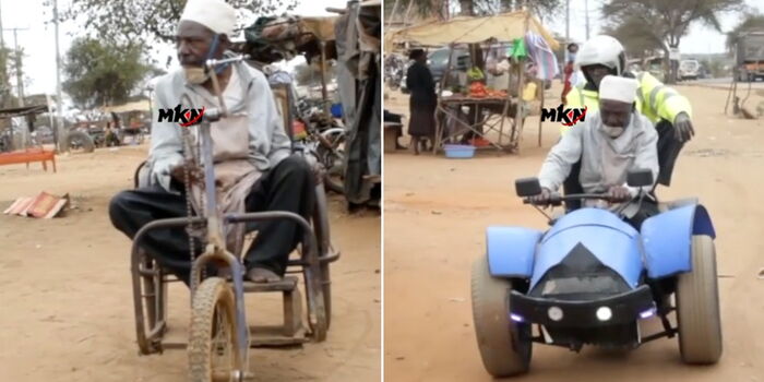 Self-Taught Mechanic Builds Motorized Tricycle, Gifts Disabled Man VIDEO]