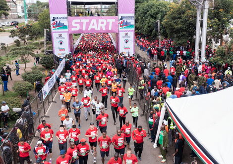 Athletes take part in the 5 km category in the Nairobi City Marathon held on Sunday, May 8, 2022.