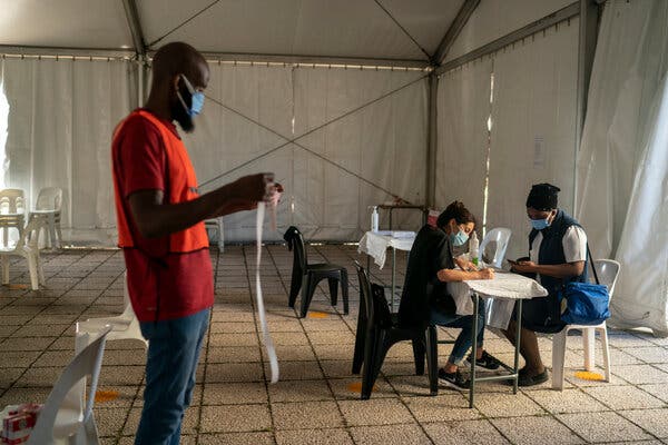 A vaccination center in Johannesburg in March.
