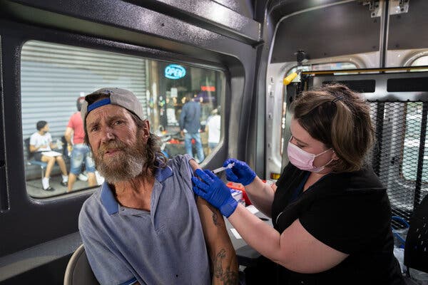 A man receiving the Johnson & Johnson coronavirus vaccine this year in the Bronx.