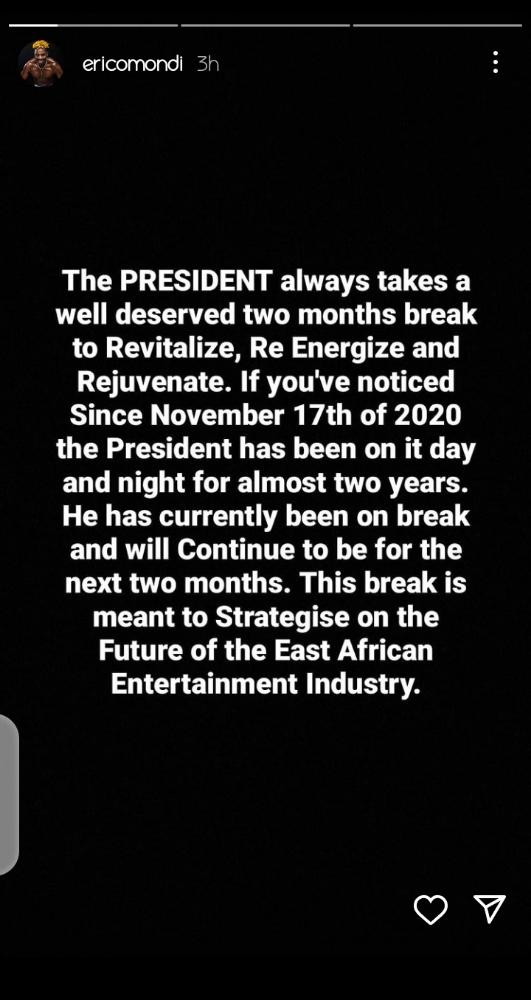 'I Am The Centre Of Entertainment'- Eric Omondi Boasts As He Announces 2 Months Break