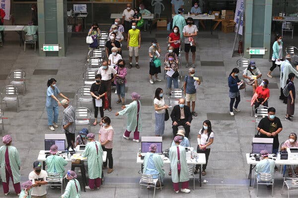 A vaccination center in Taipei, Taiwan, this month. For much of this year, it looked as if Taiwan’s efforts to acquire BioNTech vaccines had fallen victim to political tensions with China.