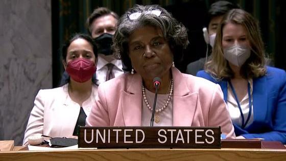 US ambassador Linda Thomas-Greenfield addresses the Security Council.