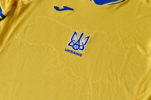 An outline of Ukraine’s borders on its team’s jerseys includes the Crimean peninsula, which Russia annexed in 2014.