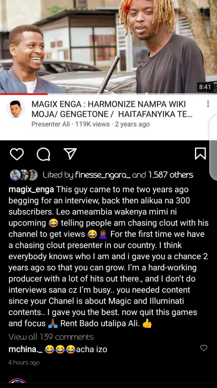 Magix Enga & Popular YouTuber Presenter Ali Lock Horns Following 'Fake' Illuminati Video