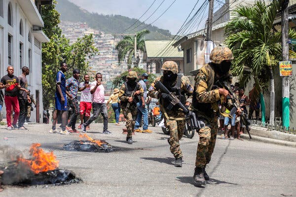 A protest on Thursday near the police station in the Pétionville suburb of Port-au-Prince, Haiti.