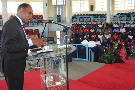 KFCB CEO Ezekiel Mutua addressing a forum at Kenyatta University in Nairobi on February 22, 2020