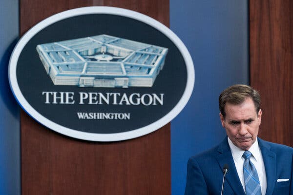 John Kirby, a Pentagon spokesman, spoke at a news briefing on Thursday.