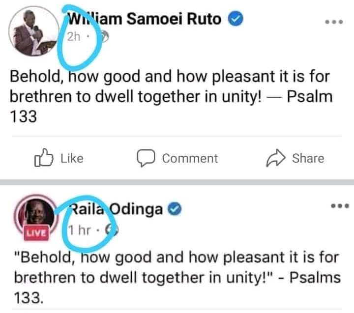 Ruto Didn’t ‘Copy’ Raila’s Bible Verse As Circulating Images Shows
