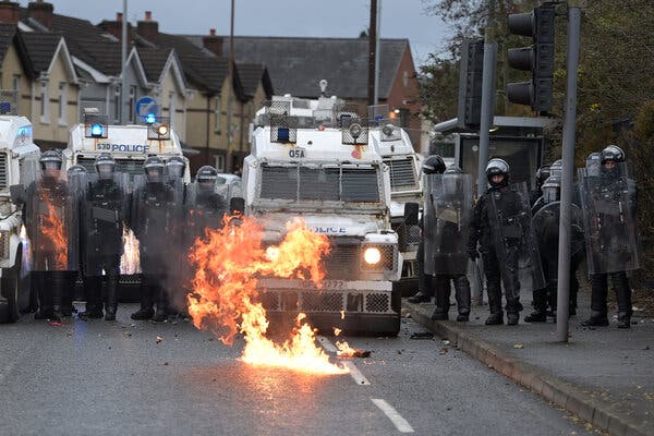 A clash between nationalists and the police in Belfast, Northern Ireland, in April.