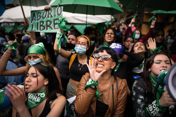 Abortion rights supporters celebrating in front of Colombia’s Constitutional Court after the ruling in favor of decriminalizing abortion in Bogotá on Monday.