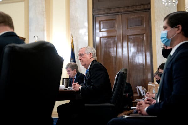 Senator Mitch McConnell of Kentucky, the Republican leader, has declared himself to be “100 percent focused” on stopping President Biden’s agenda.