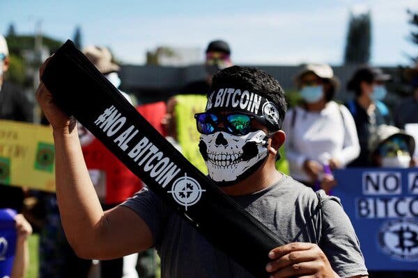 Hundreds of demonstrators in San Salvador on Tuesday protested El Salvador’s adoption of Bitcoin as an official currency.