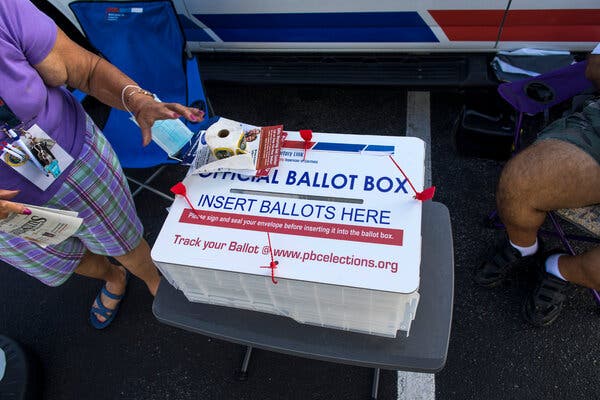 A ballot box at a mobile van drop site for early voting in Lake Worth Beach, Fla., in November.