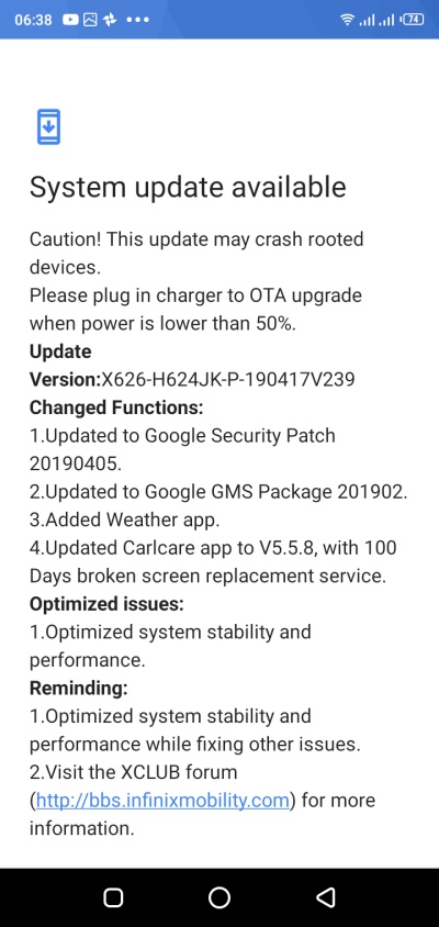 Infinix S4 receives update bringing weather app, April security patch