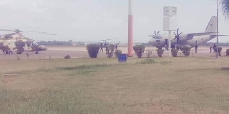 President Uhuru Kenyatta's military choppers at Kisumu Port on Wednesday, January 12.