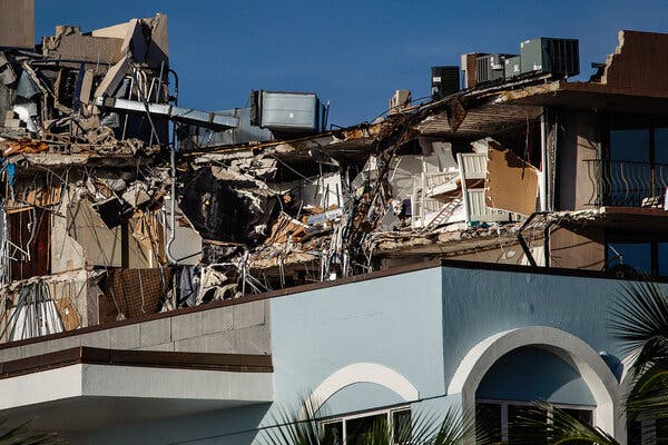 A pair of bunk beds seen at the site of the Champlain Towers South in Surfside, Fla. on Thursday.