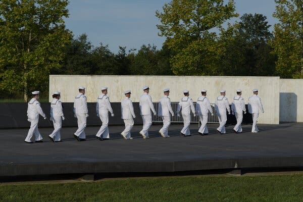 Sailors at the Flight 93 Memorial near Shanksville, Pa., on Saturday.