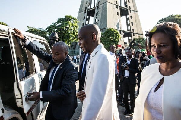 President Jovenel Moïse of Haiti, center, with his wife, Martine Moïse, in Port-au-Prince in 2019.