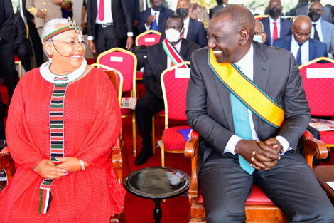 First Lady Margaret Kenyatta and Deputy President William Ruto during Madaraka Day celebrations on June 1, 2022.