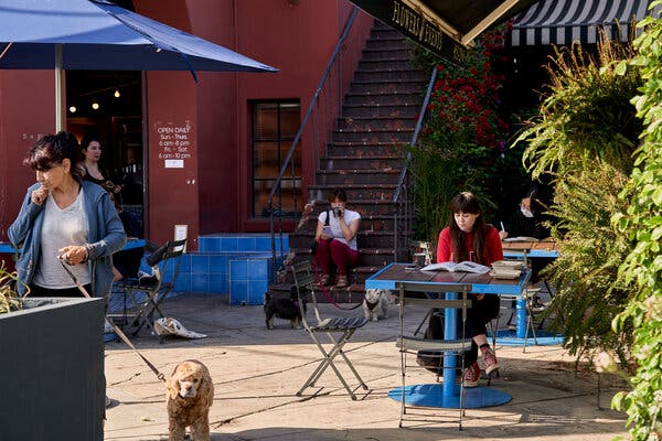 The Silver Lake neighborhood of Los Angeles on Wednesday. Many public spaces have been coming back to life as more people are vaccinated.