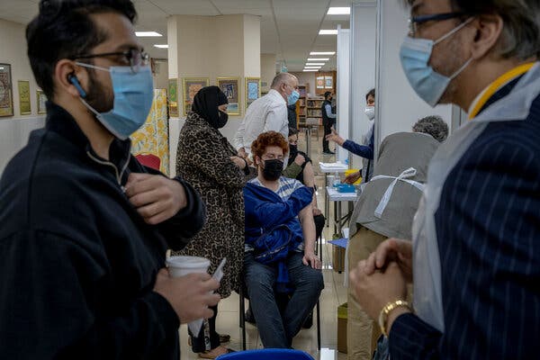 A vaccination site at Brent Central Mosque in London in early April.