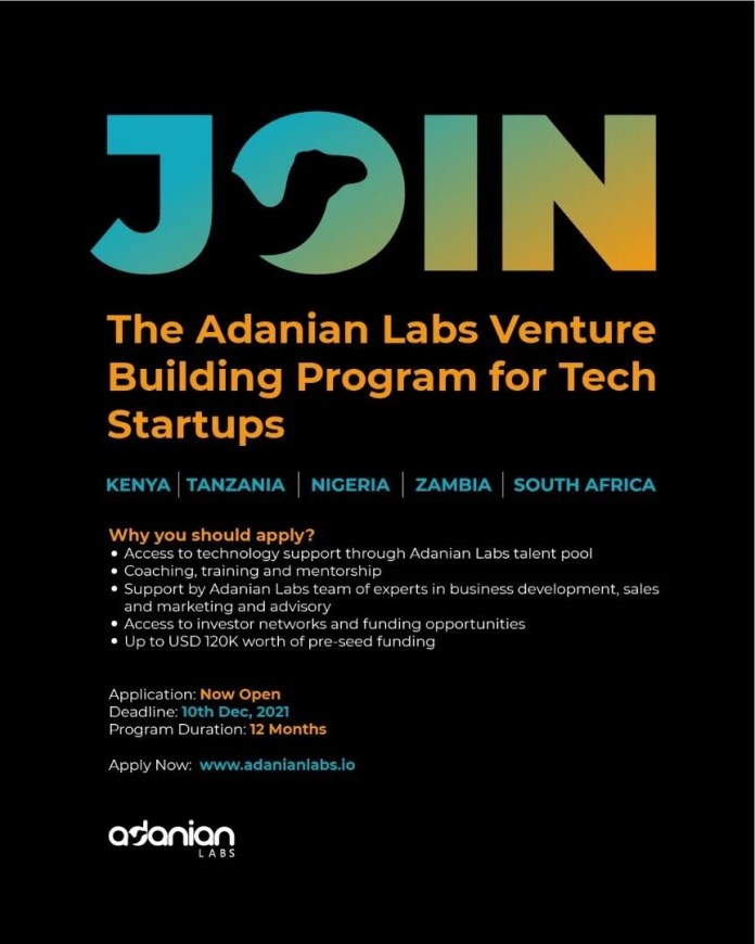 Adanian Labs calls for applications for 2022 Venture Building Program Cohort