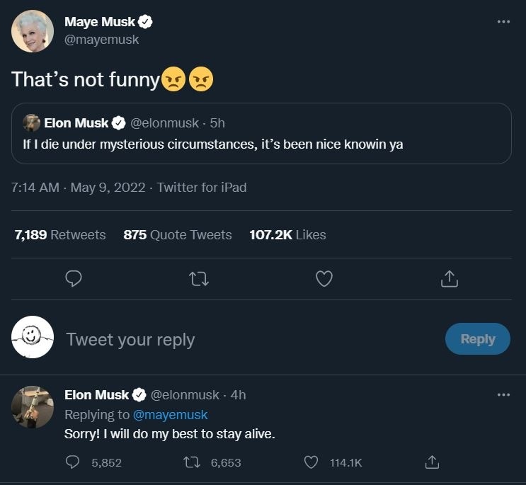 Elon Musk Tweets About Dying, Then His Mother Responded! – TechMoran